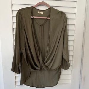 SILENCE AND NOISE LONG SLEEVE OLIVE GREEN TOP